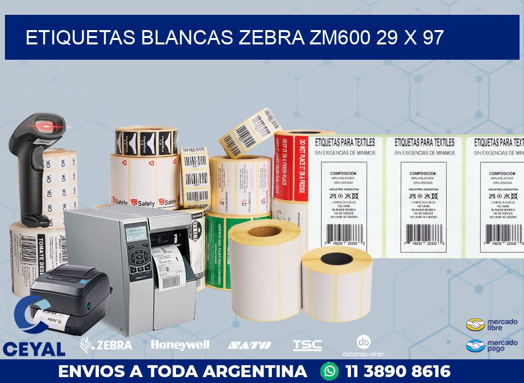 ETIQUETAS BLANCAS ZEBRA ZM600 29 x 97