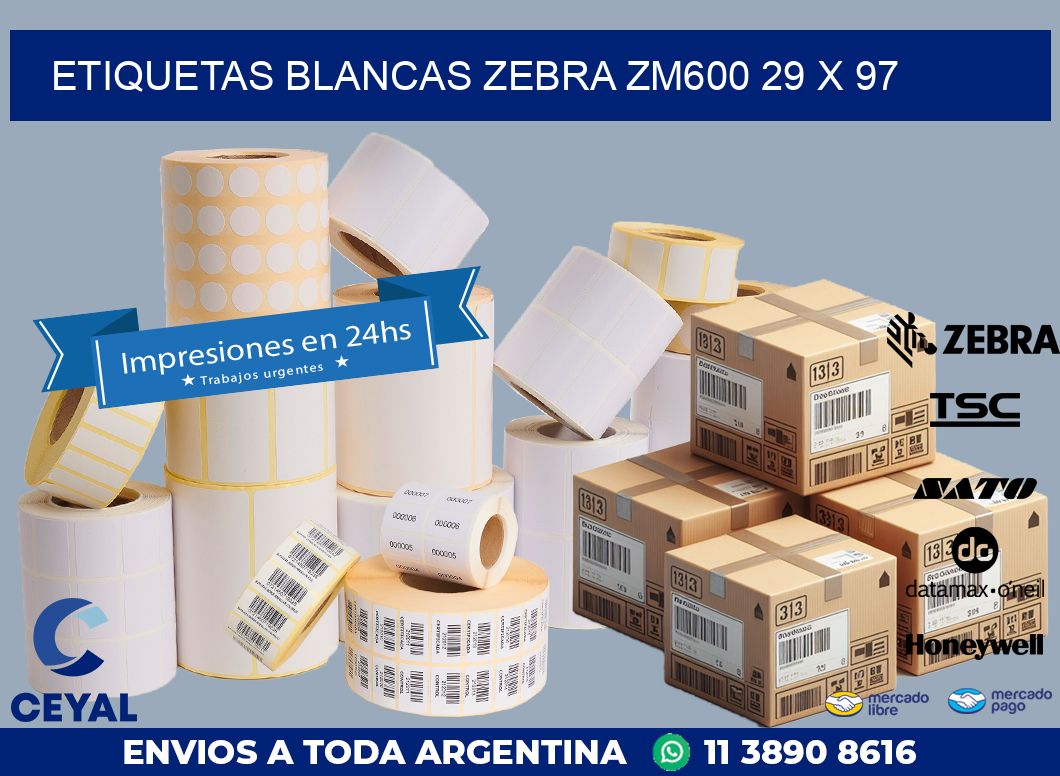 ETIQUETAS BLANCAS ZEBRA ZM600 29 x 97