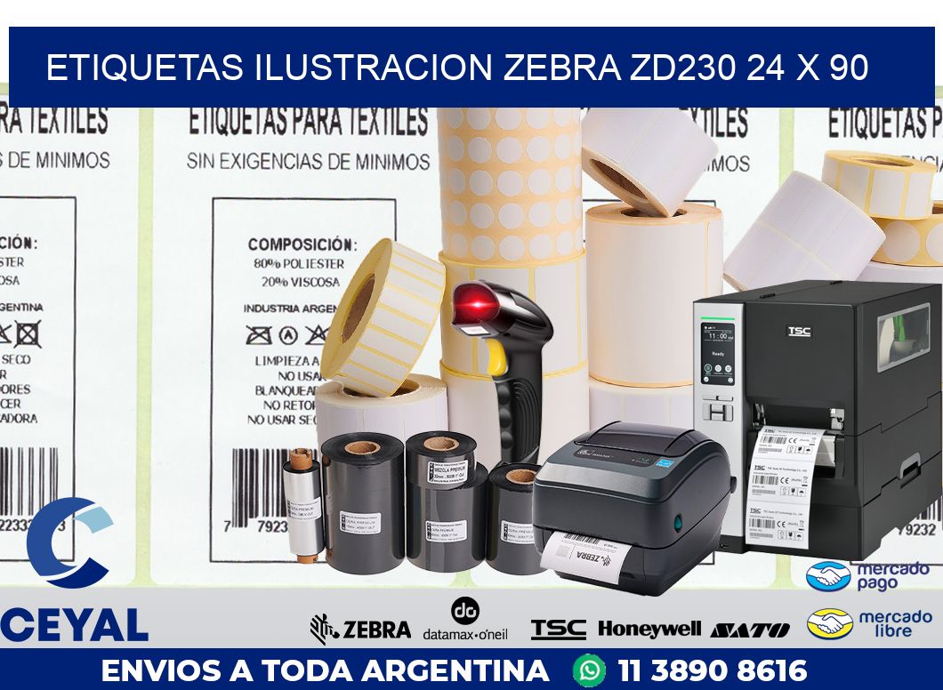 ETIQUETAS ILUSTRACION ZEBRA ZD230 24 x 90