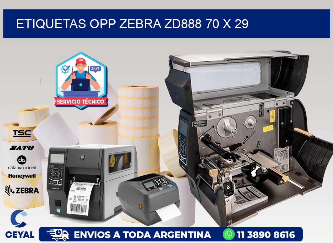 ETIQUETAS OPP ZEBRA ZD888 70 x 29