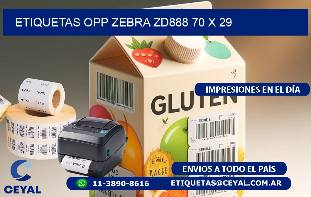 ETIQUETAS OPP ZEBRA ZD888 70 x 29