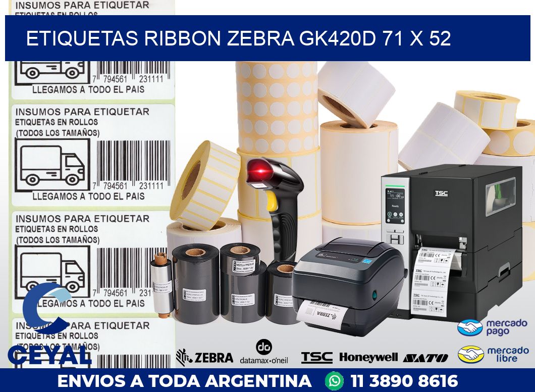 ETIQUETAS RIBBON Zebra GK420D 71 x 52