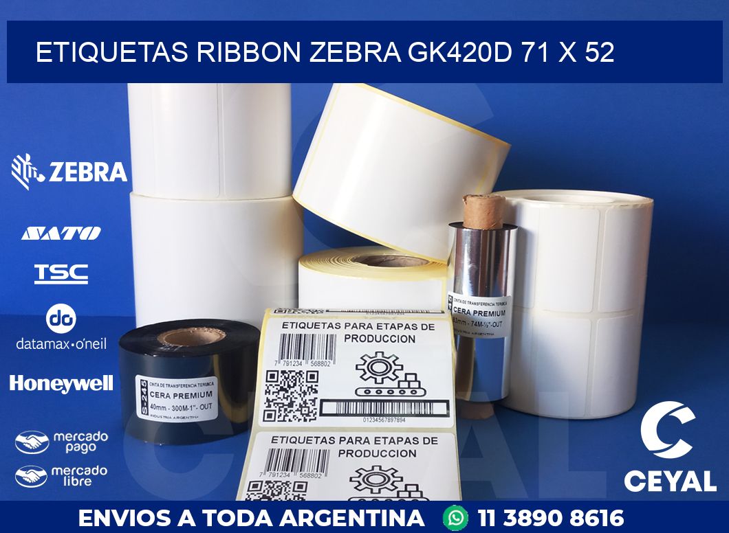 ETIQUETAS RIBBON Zebra GK420D 71 x 52