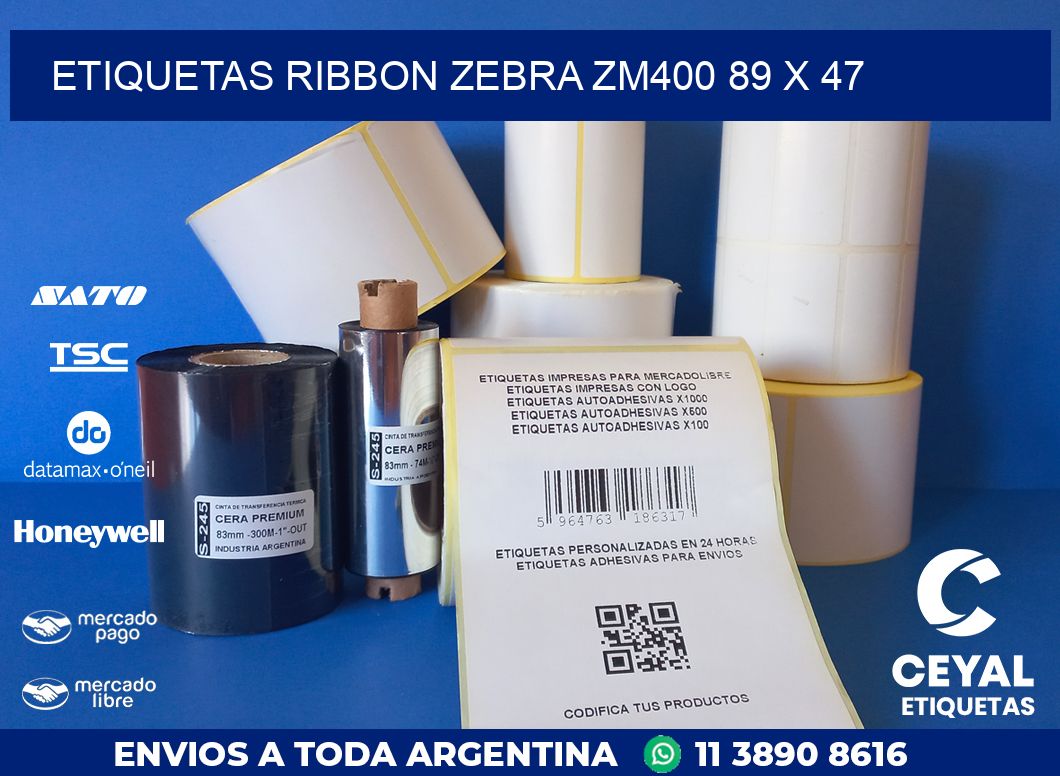 ETIQUETAS RIBBON Zebra ZM400 89 x 47