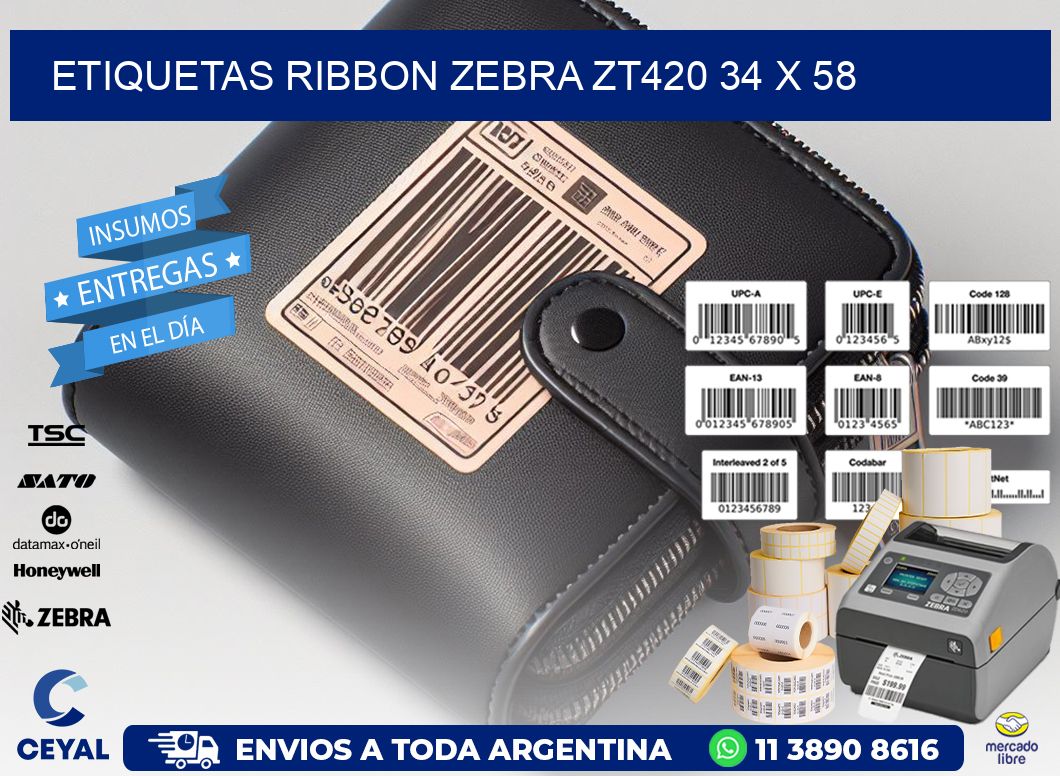 ETIQUETAS RIBBON Zebra ZT420 34 x 58