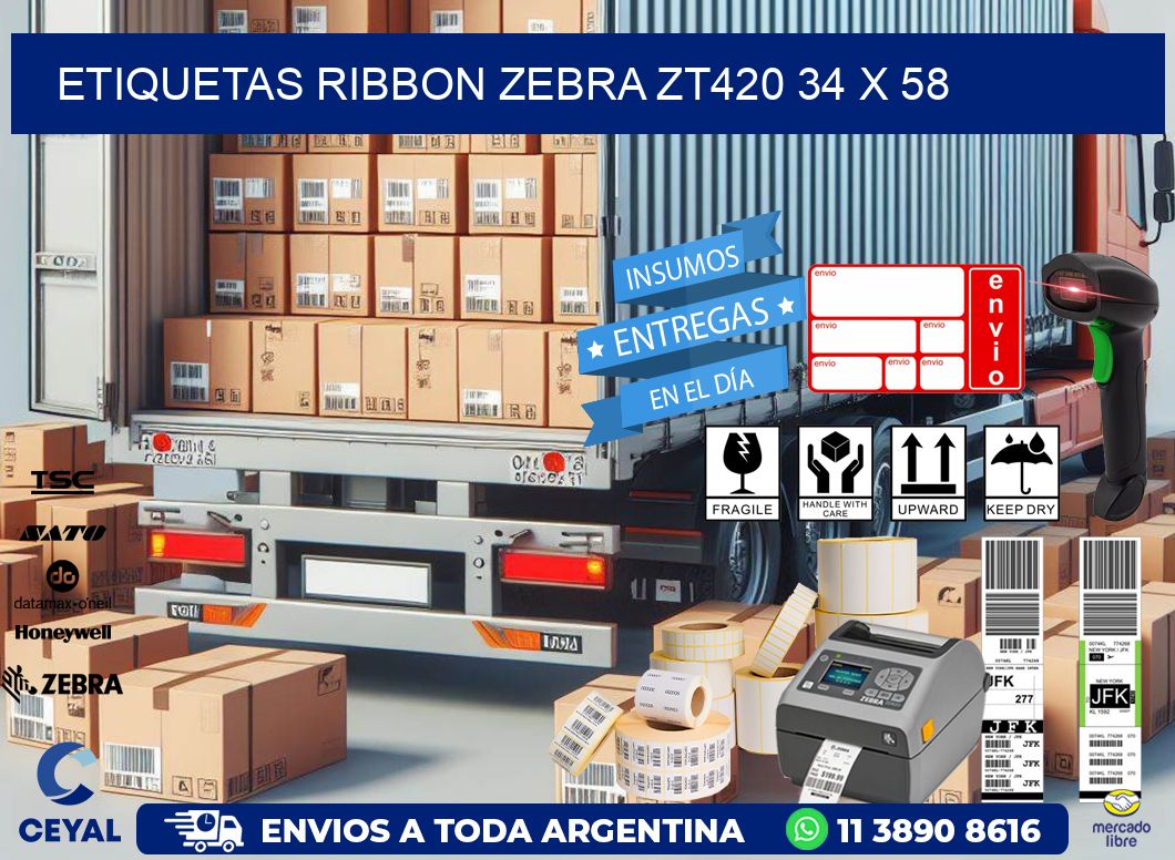ETIQUETAS RIBBON Zebra ZT420 34 x 58