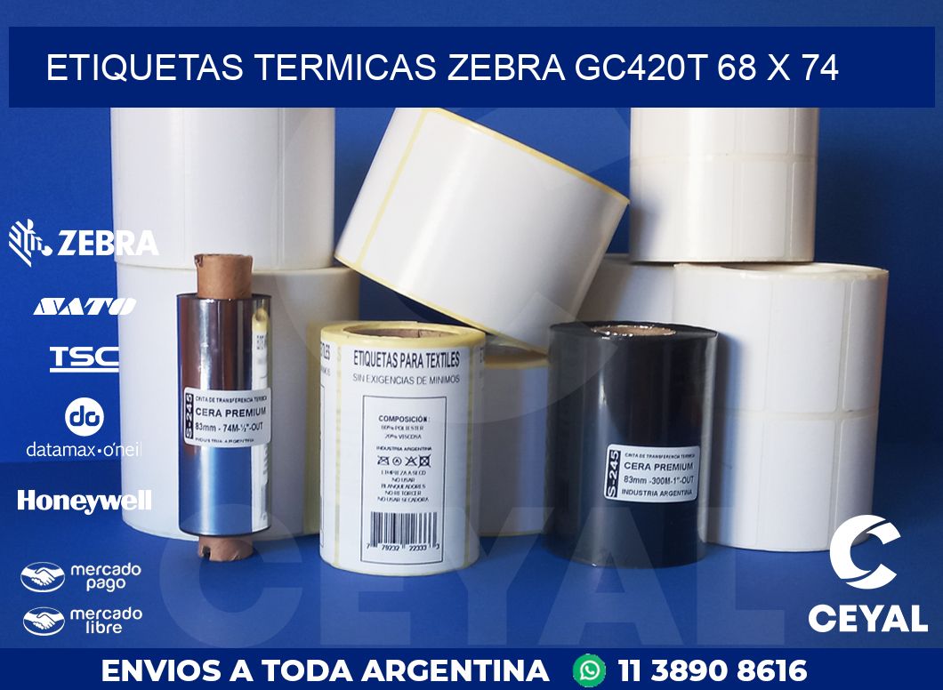 ETIQUETAS TERMICAS ZEBRA GC420T 68 x 74