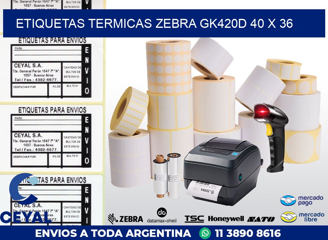 ETIQUETAS TERMICAS ZEBRA GK420D 40 x 36