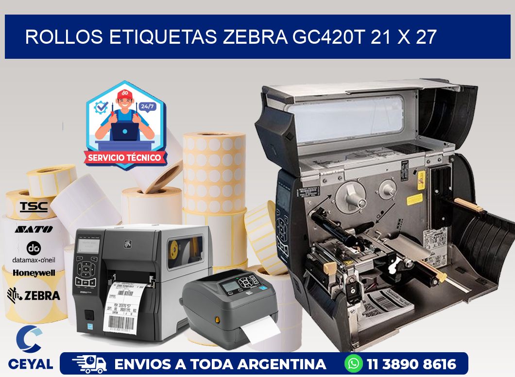 ROLLOS ETIQUETAS Zebra GC420T 21 x 27