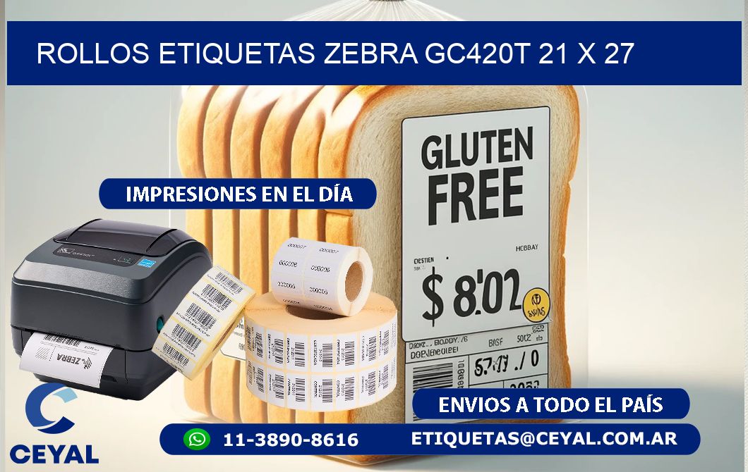 ROLLOS ETIQUETAS Zebra GC420T 21 x 27