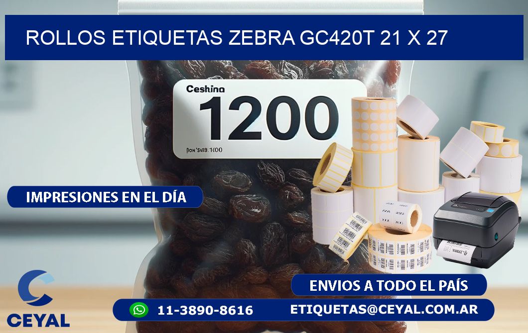 ROLLOS ETIQUETAS Zebra GC420T 21 x 27