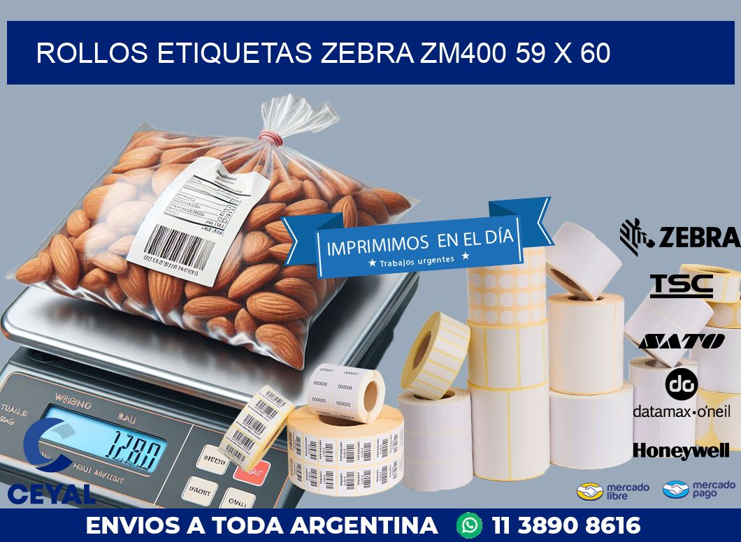 ROLLOS ETIQUETAS Zebra ZM400 59 x 60