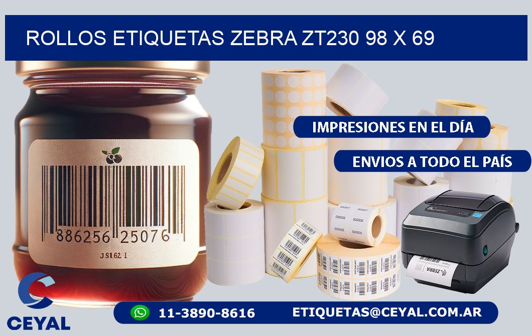ROLLOS ETIQUETAS Zebra ZT230 98 x 69