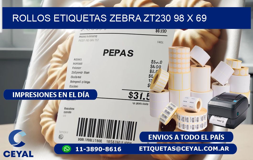 ROLLOS ETIQUETAS Zebra ZT230 98 x 69