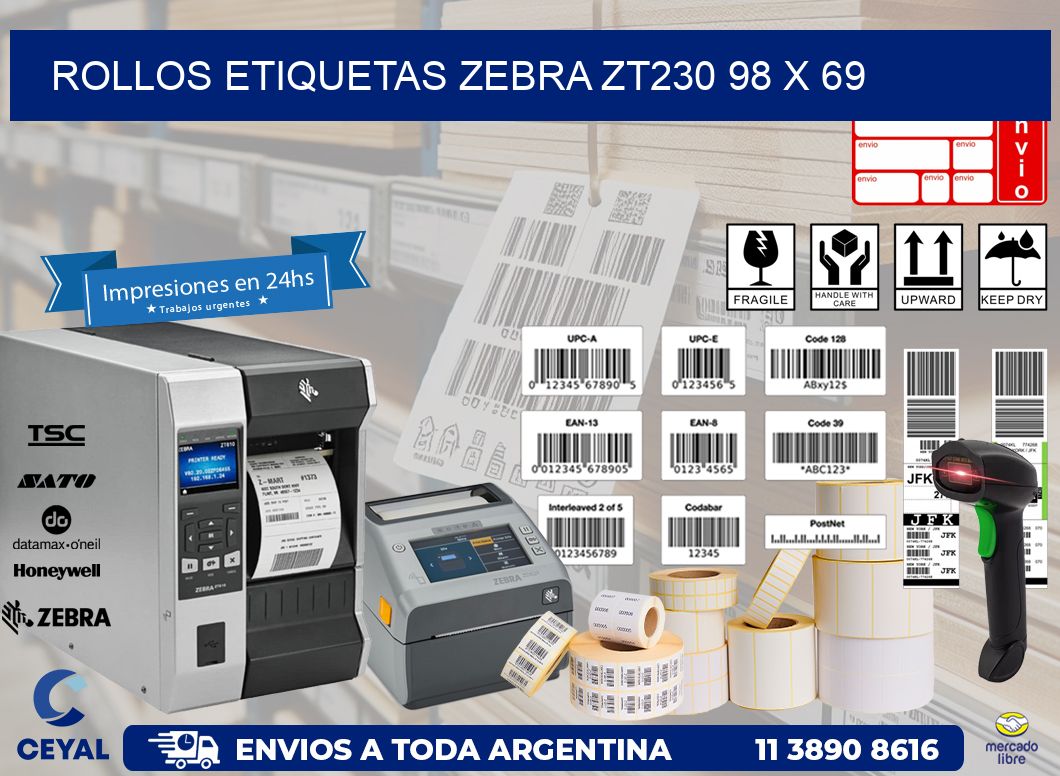 ROLLOS ETIQUETAS Zebra ZT230 98 x 69