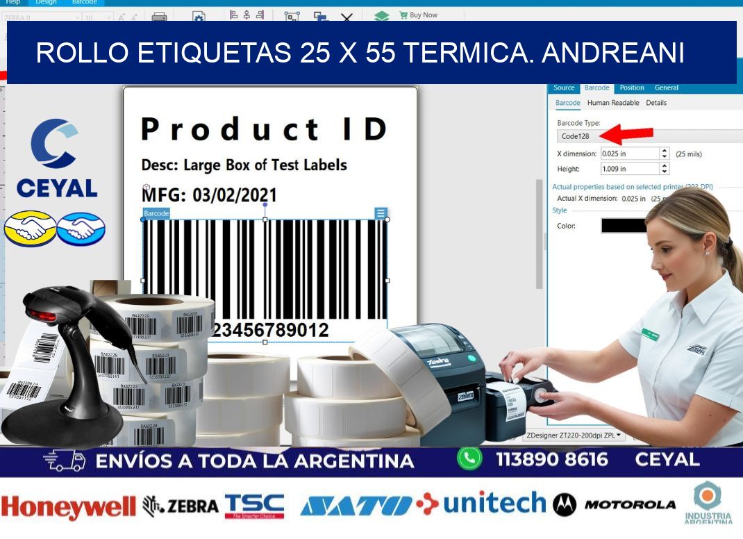 Rollo etiquetas 25 x 55 termica. Andreani
