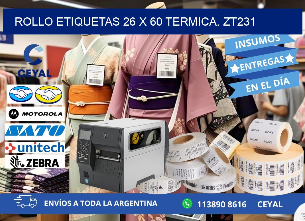 Rollo etiquetas 26 x 60 termica. zt231