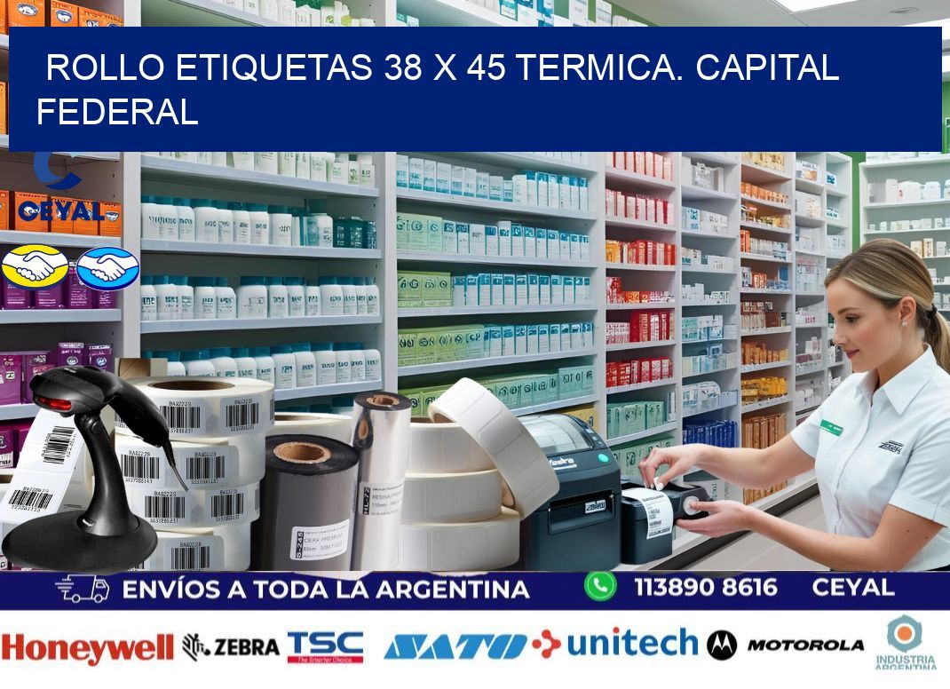 Rollo etiquetas 38 x 45 termica. Capital Federal