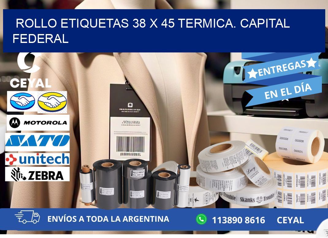 Rollo etiquetas 38 x 45 termica. Capital Federal