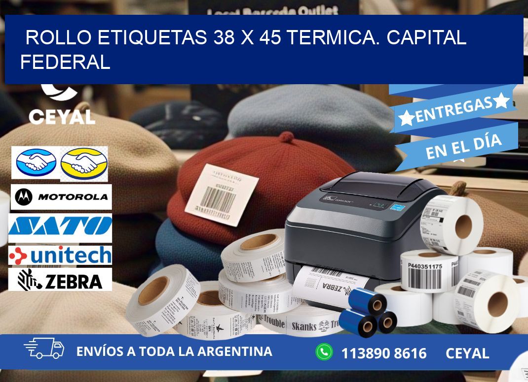 Rollo etiquetas 38 x 45 termica. Capital Federal