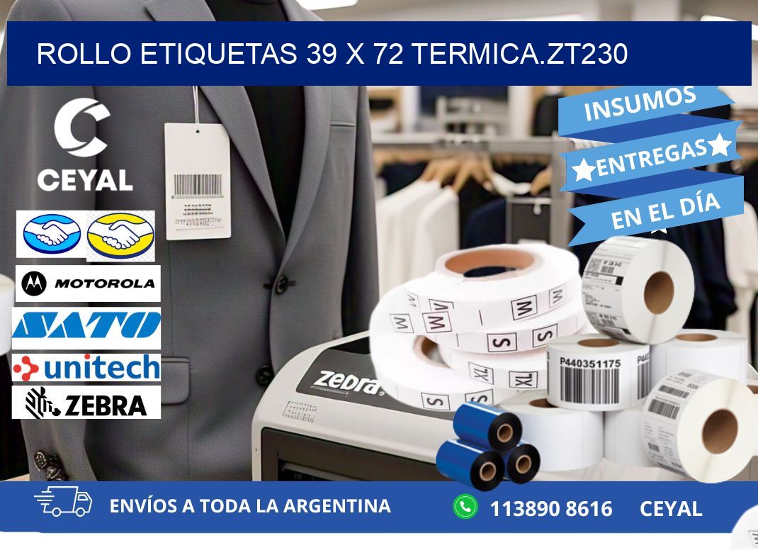 Rollo etiquetas 39 x 72 termica.zt230