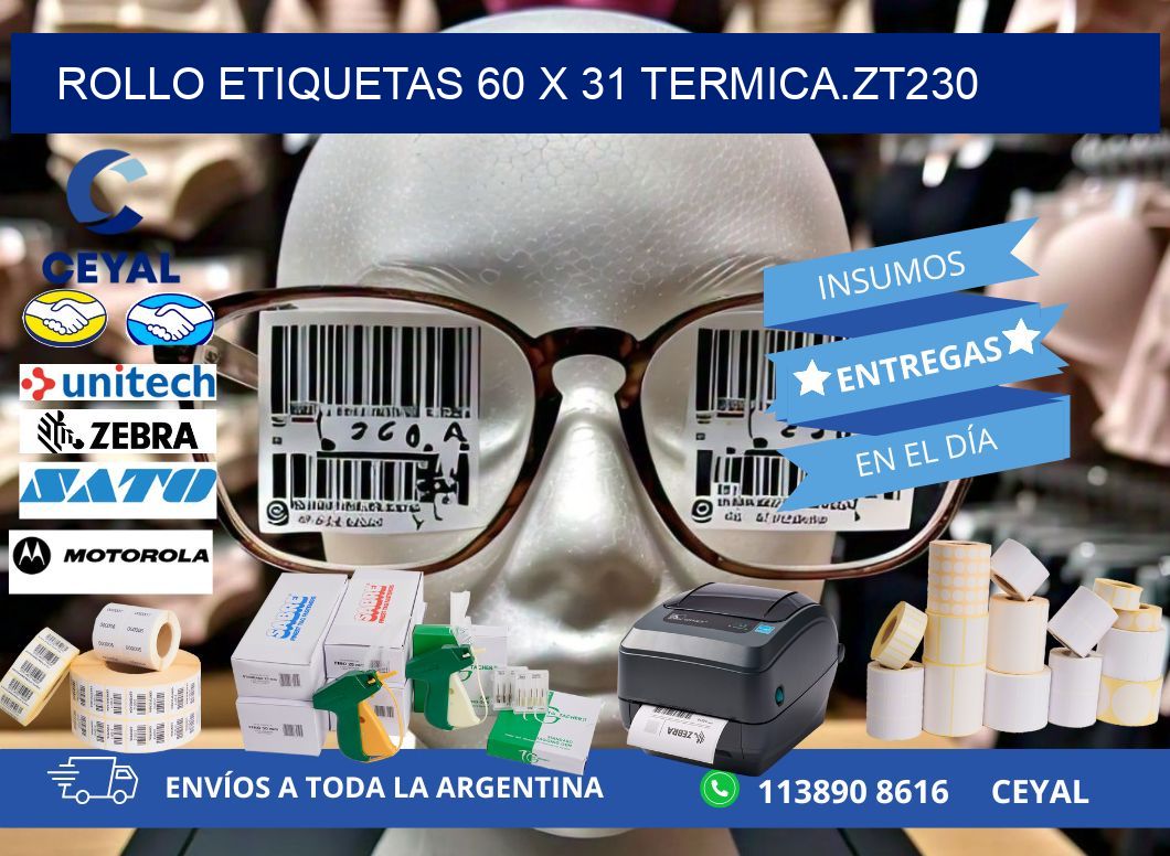 Rollo etiquetas 60 x 31 termica.zt230