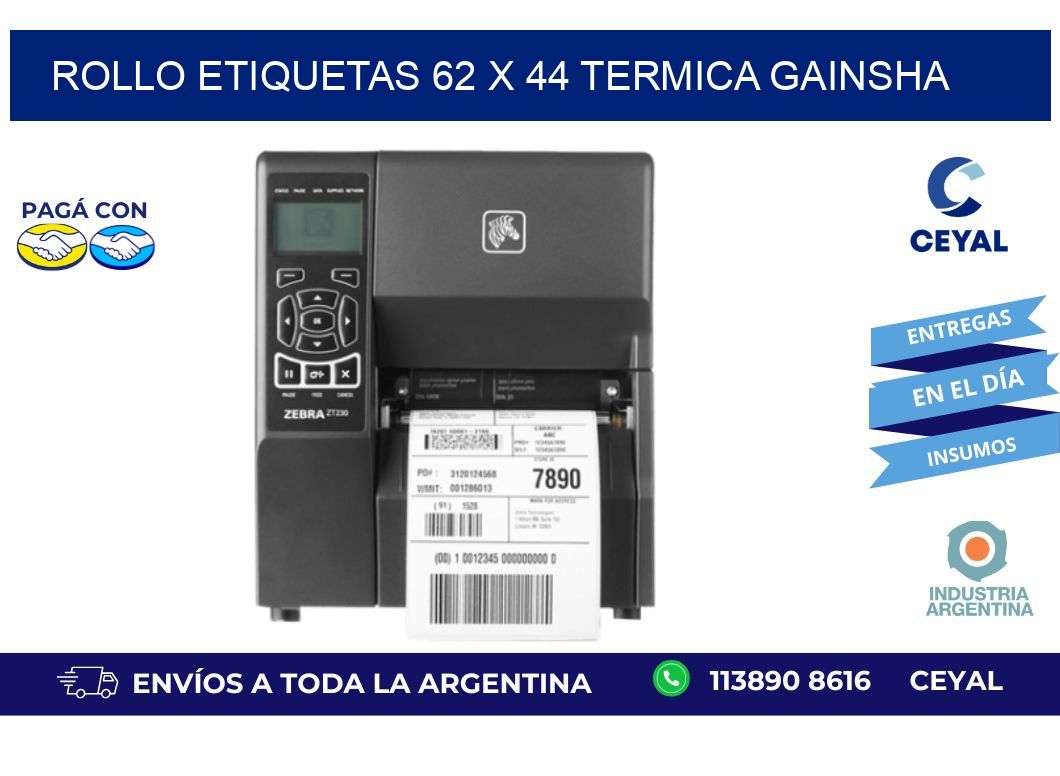 Rollo etiquetas 62 x 44 termica gainsha