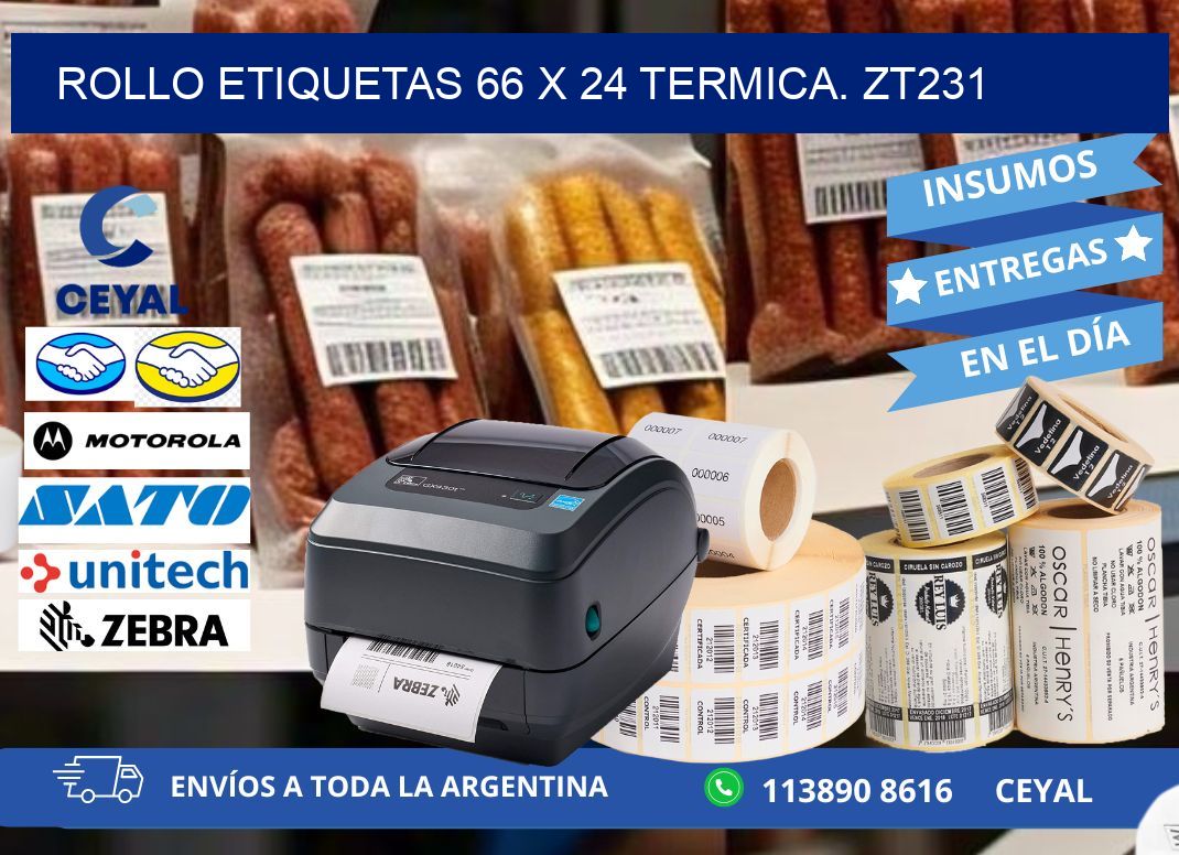 Rollo etiquetas 66 x 24 termica. zt231