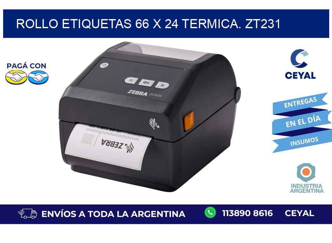 Rollo etiquetas 66 x 24 termica. zt231