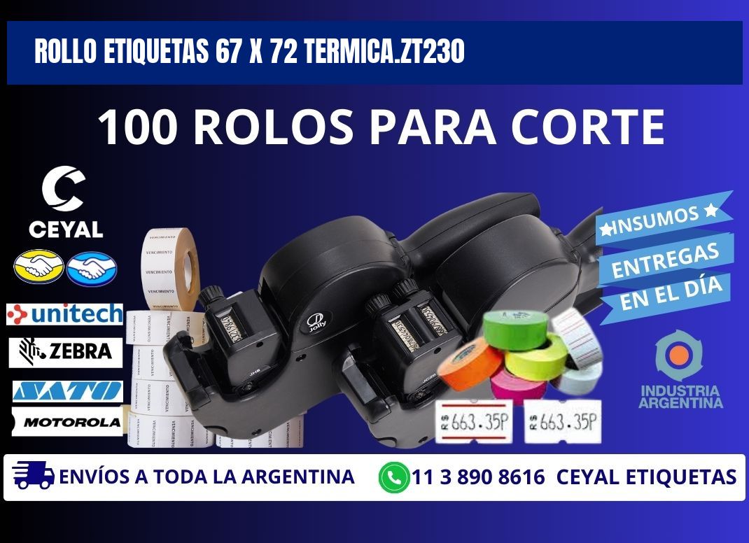 Rollo etiquetas 67 x 72 termica.zt230