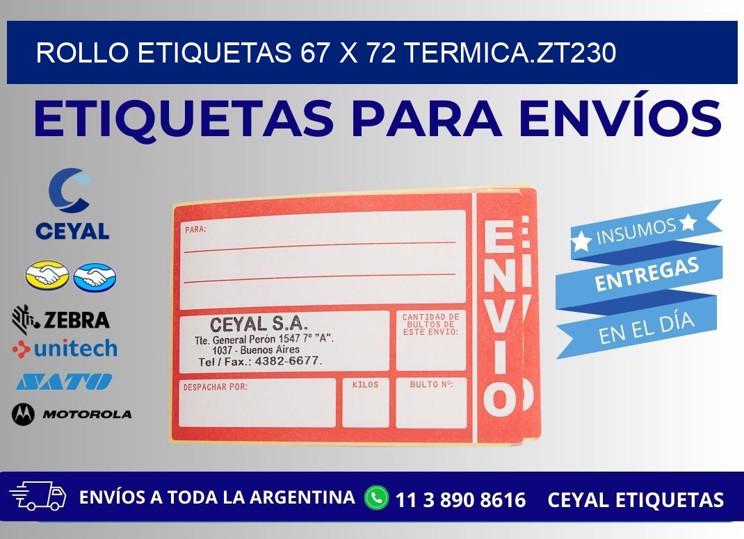 Rollo etiquetas 67 x 72 termica.zt230