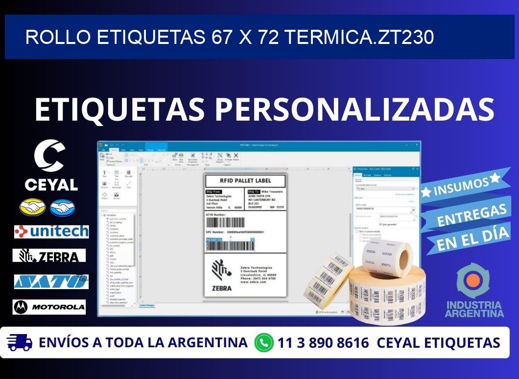 Rollo etiquetas 67 x 72 termica.zt230