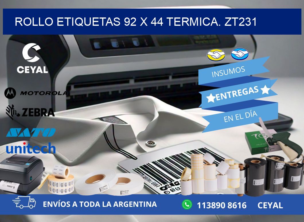 Rollo etiquetas 92 x 44 termica. zt231