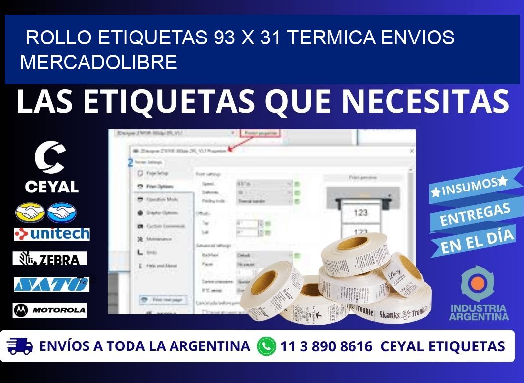 Rollo etiquetas 93 x 31 termica ENVIOS MERCADOLIBRE
