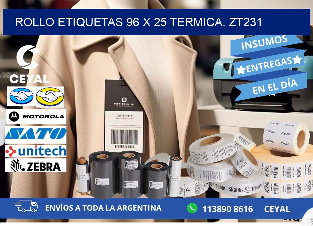 Rollo etiquetas 96 x 25 termica. zt231