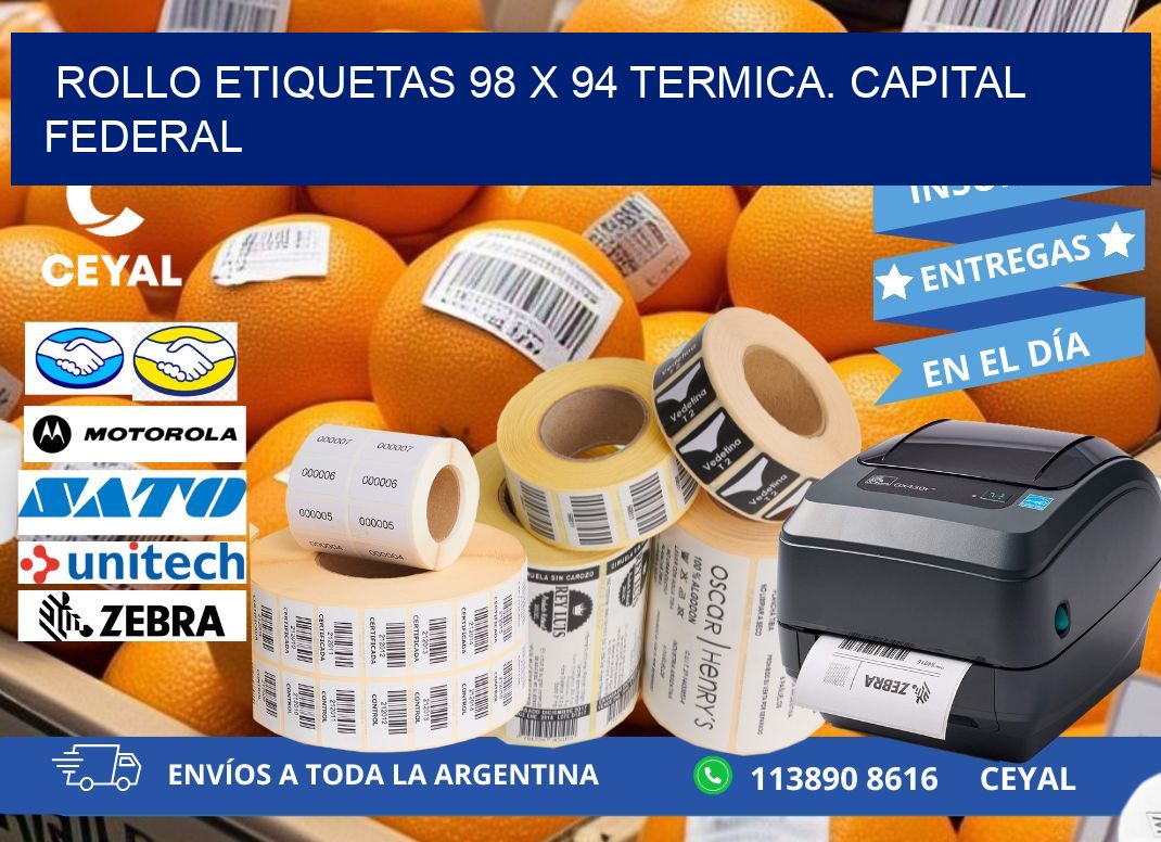 Rollo etiquetas 98 x 94 termica. Capital Federal