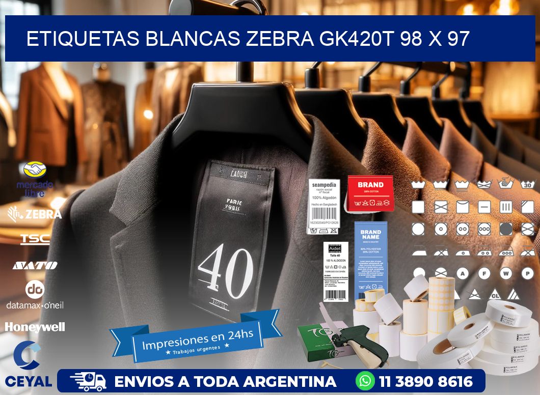ETIQUETAS BLANCAS ZEBRA GK420T 98 x 97