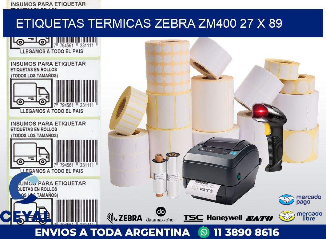 ETIQUETAS TERMICAS ZEBRA ZM400 27 x 89