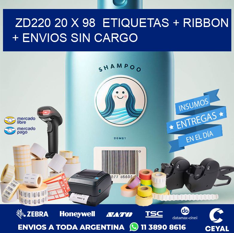 ZD220 20 x 98  etiquetas + ribbon + envios sin cargo