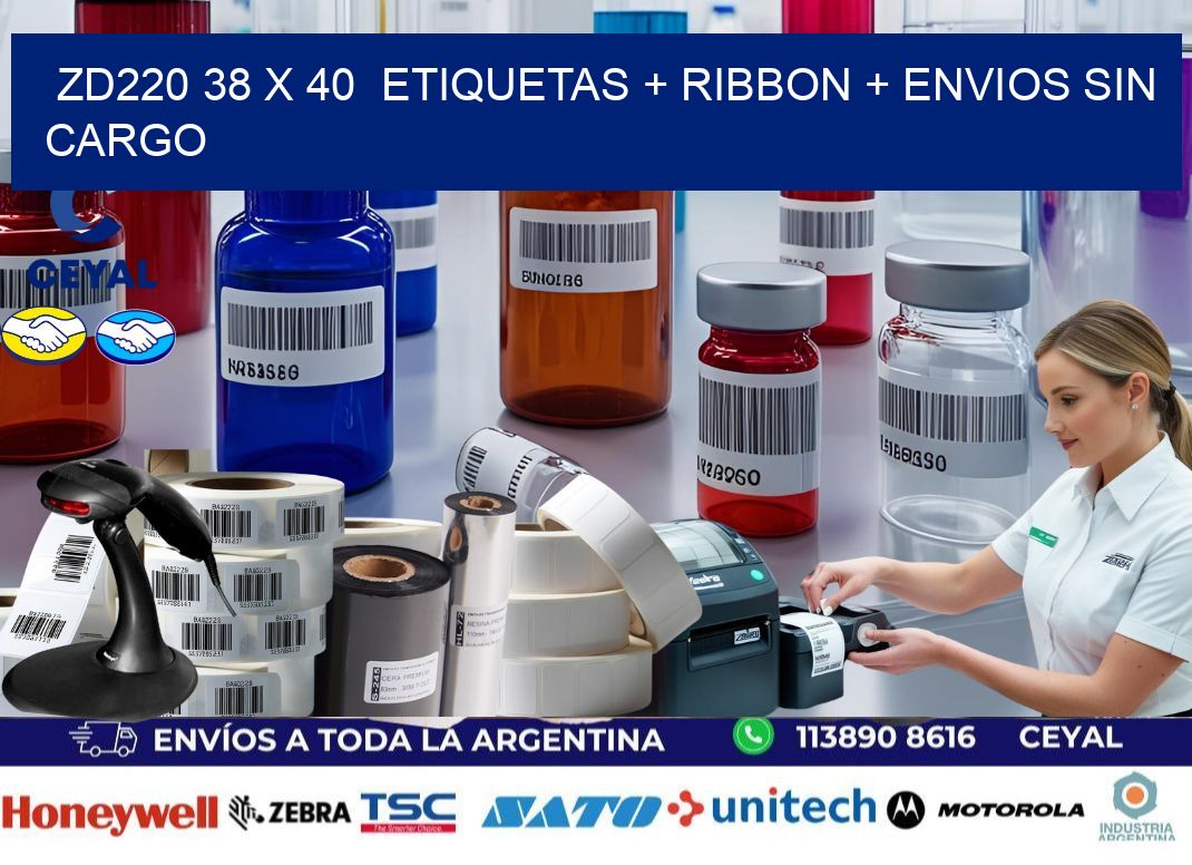 ZD220 38 x 40 etiquetas + ribbon + envios sin cargo