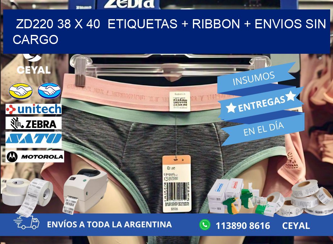 ZD220 38 x 40 etiquetas + ribbon + envios sin cargo