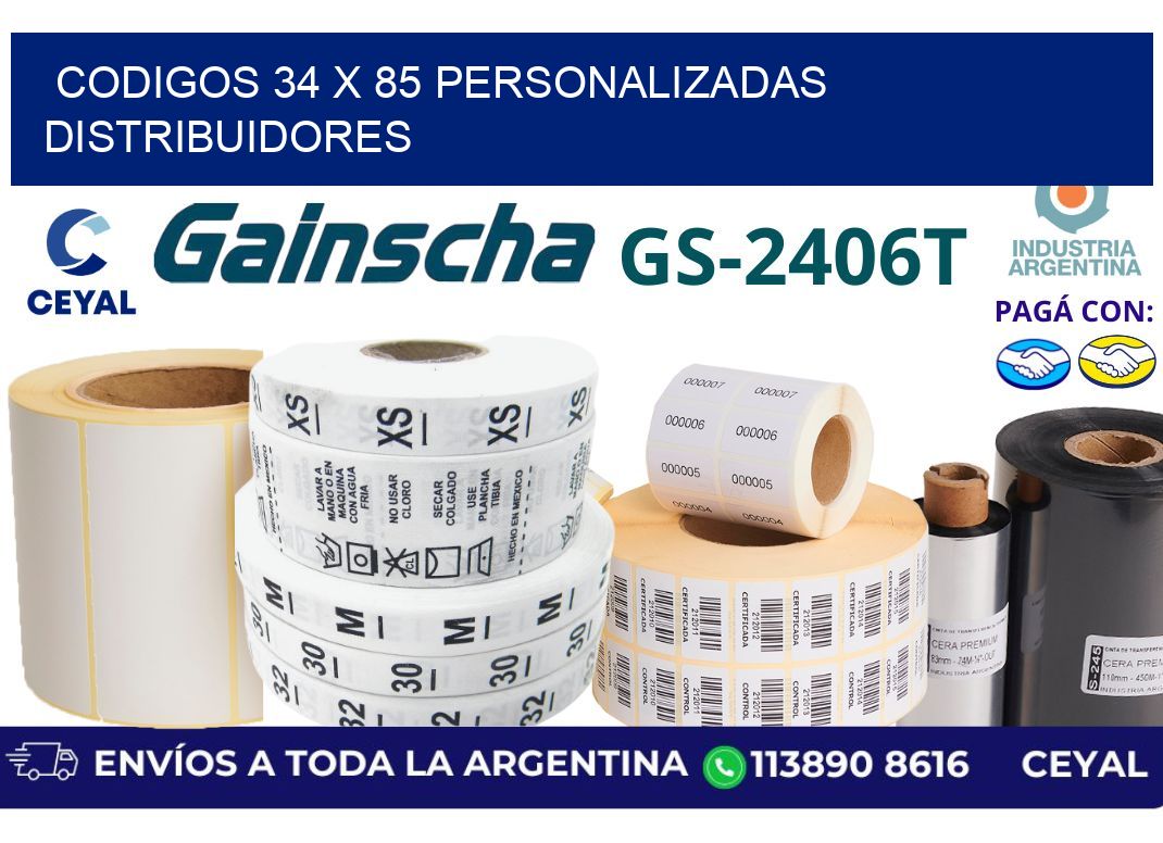 codigos 34 x 85 personalizadas distribuidores