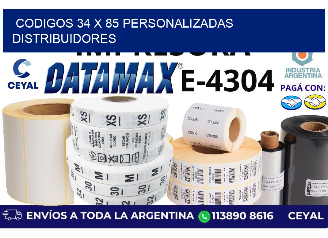 codigos 34 x 85 personalizadas distribuidores