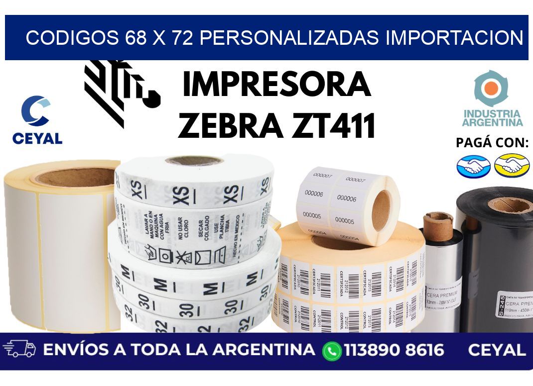 codigos 68 x 72 personalizadas importacion