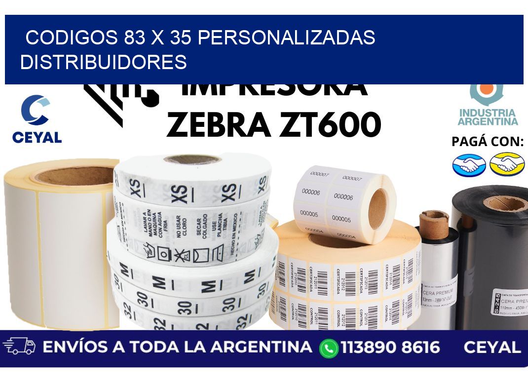 codigos 83 x 35 personalizadas distribuidores