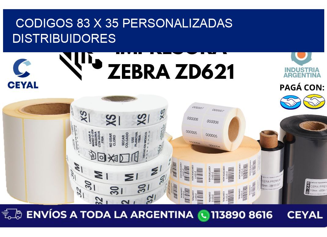 codigos 83 x 35 personalizadas distribuidores
