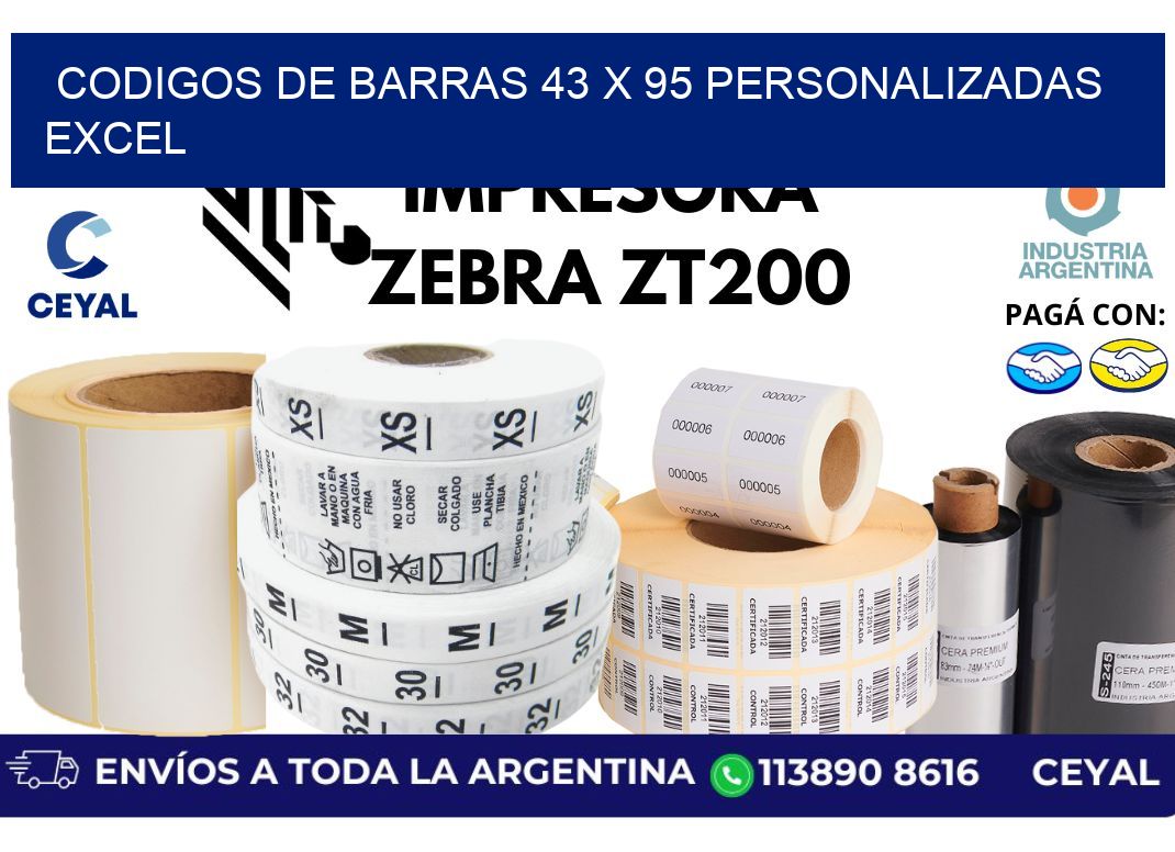 codigos de barras 43 x 95 personalizadas excel