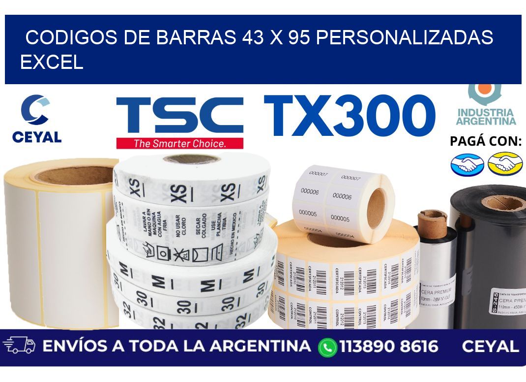 codigos de barras 43 x 95 personalizadas excel