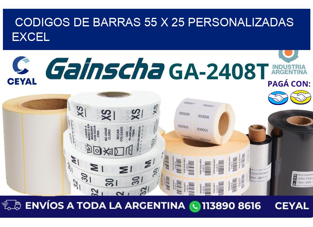 codigos de barras 55 x 25 personalizadas excel