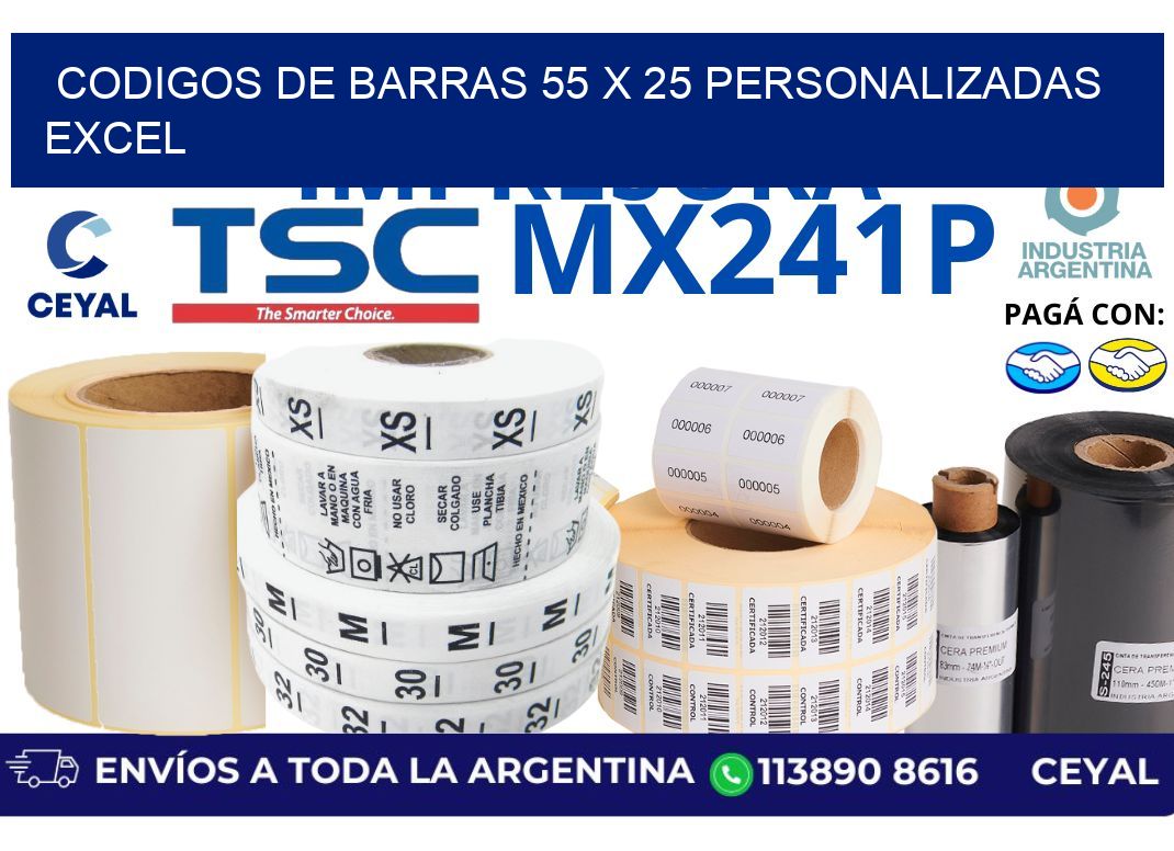 codigos de barras 55 x 25 personalizadas excel